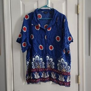Blue Hawaiian Style Short Sleeve Plus Size Shirt